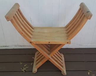 Vintage Savanarolastyle Folding Chair Stool with XFrame, Slatted Wood Construction