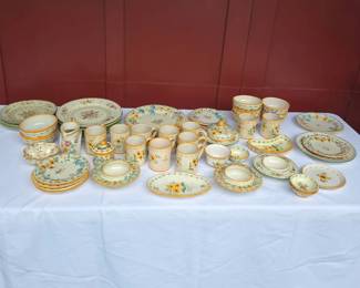 Vintage Fbrica de SantAnna Lisboa HandPainted Portuguese Faience Dinnerware Tea Set 30 Pieces