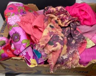 Large Textile Lot Incl. Scarves, Wraps, and Remnants in Assorted Colors, Styles and Fabrics