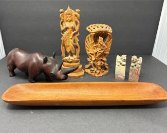 Mixed Wooden Shelf Decor Lot Vishnu, Garuda, Lakshmi, Etc,