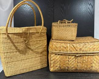 Vintage Wicker Storage Baskets 3 Pc Lot