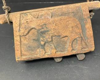 Antique Astrolabe, Carved Mancala Board, Wood Cowbell