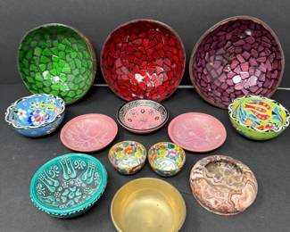 Vintage Ethnic Small Bowl 13 Pc Lot Brass Ceramic