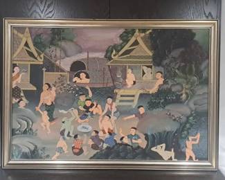 Asian Folk Art Painting On Canvas