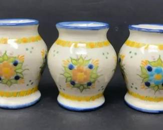 Set of 3 Hand Painted Small Ceramic Vases with Floral Motifs