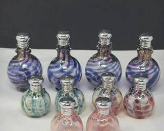 Five Pairs of HandBlown Art Glass Salt Pepper Shakers in Assorted Sizes and Colors