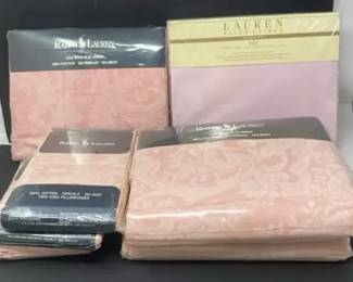 Large Lot of New Ralph Lauren and Lauren Ralph Lauren Kingsize Sheets Pillowcases, Pastel Colors