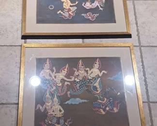 2 Traditional East Asian Fabric Paintings