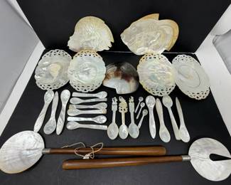 Large Assortment of Vintage MotherofPearl Tableware Decorative Serving Pieces