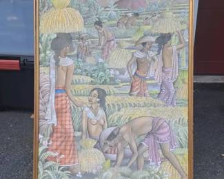 Framed Balinese Canvas Art Print Signed By Artist