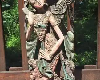 Large Southeast Asian Balinese Carved and Polychromed Wood Figural Sculpture of Hindu Deities