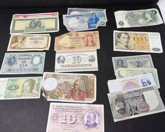 Assorted World Banknotes Collection Featuring Paper Currency From 13 Countries