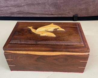 Wood Jewelry Box Dolphins