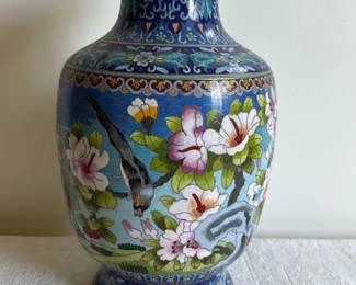 Cloisonné Floral Bird Vase 17in