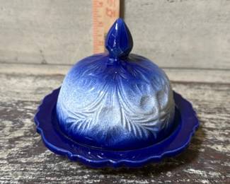 Blue Glazed Butter Dish