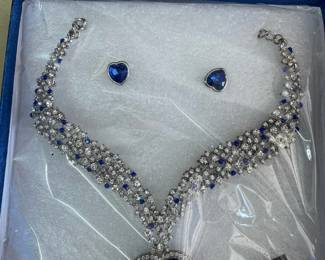 Heart Blue Crystal Necklace Set