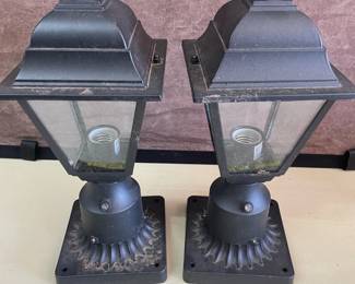Black Outdoor Post Lanterns Pair