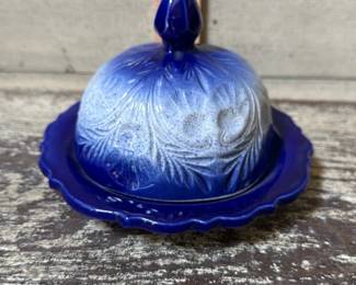 blue ceramic butter dish