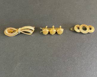 Trio of Gold-Tone Vintage hair barrettes