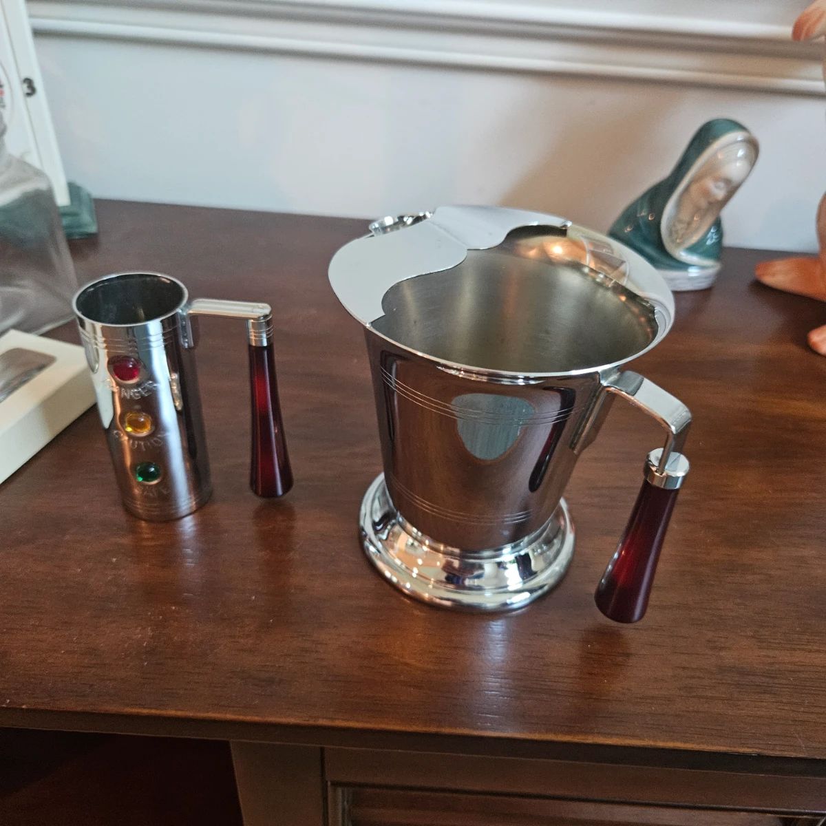 Vintage Art Deco /Chrome Bar pitcher and Traffic Light Jigger Glo- Hill