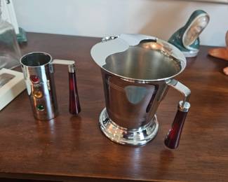 Vintage Art Deco /Chrome Bar pitcher and Traffic Light Jigger Glo- Hill