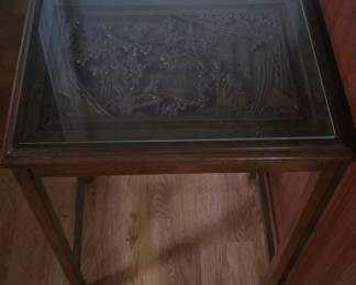 Glass top Carved side table