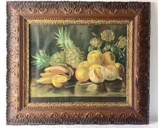 Vintage Ornately Framed Fruit Still Life Print - Frame: 28.25 x 24.25 Actual Print 20" x 16"