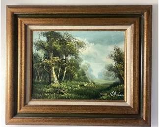 Vintage Framed Oil Landscape Painting - Signed L. Rolan (?) Frame: 24.25 x 20.25" Artwork: 16" x 12"