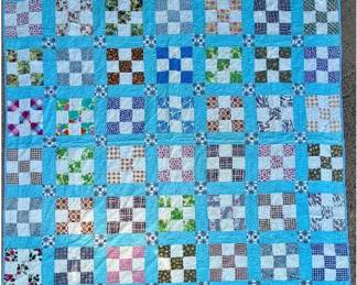 Handmade Nine Patch Block Patchwork Quilt 86" x 75"