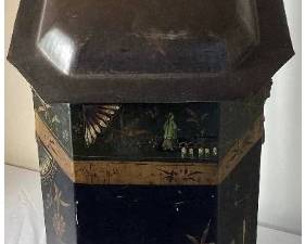 Antique Victorian Black Metal Tole Painted Fireplace Coal Scuttle with Companion Tools