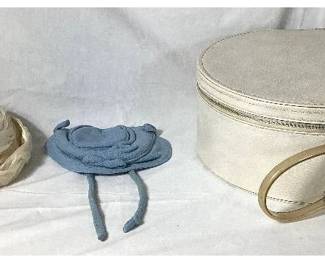 White Travel Case with Women's Vintage 1940's Union Made Hat and Baby Bonnet
