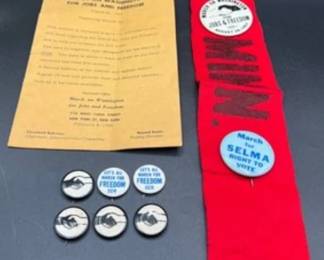 Civil Rights Historic Artifacts: Minnesota Red Armband & Pin Worn plus March on Washington Organizing Manual No. 1 and 6 Historic Smaller Civil Rights Pins