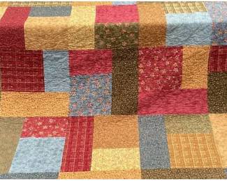 Multicolored Patch Quilt Featuring Red, Green, Gold, Blue Colors and Floral Print Backside - 81" x 65"