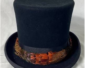 Modern " Mad Hatter" - Quality Made in the USA "Top Hat" with Pheasant Tail - 100% Wool - Size 7.5