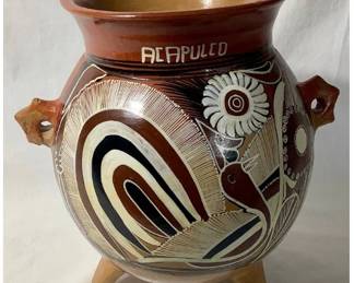 LARGE Hand Painted Acapulco Mexican Terracotta Pot 13" W x 9" D x 13.5" H