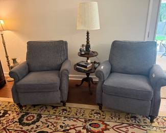 Pair of Blue recliner club chairs from Havertys