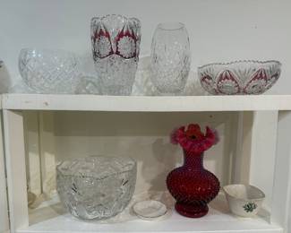 Fenton Cranberry Opalescent Vase, Crystal