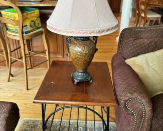 Wood/Iron End Table, Lamps