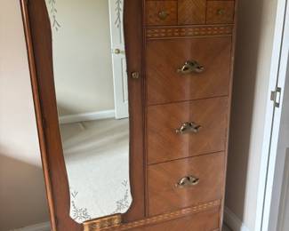 Antique Wardrobe, Etched Mirror