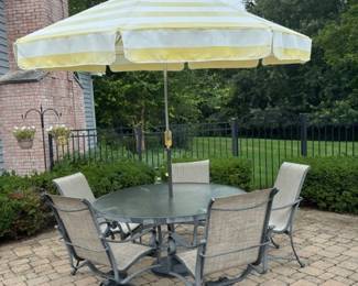 Table, 5 Chairs, Umbrella/Stand