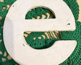 Distressed White Metal Letter 'e'
