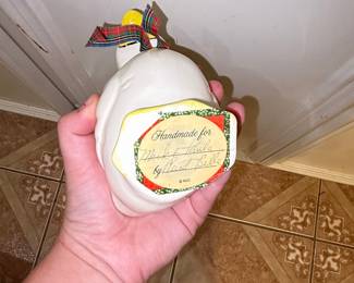 Aunt Belle Handmade Ceramic Duck Figurine with Plaid Ribbon