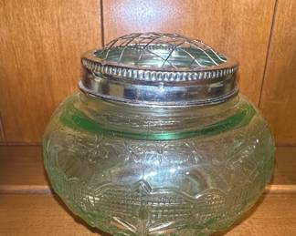 Depression Glass Flower Frog Vase - Anchor Hocking Sandwich Pattern