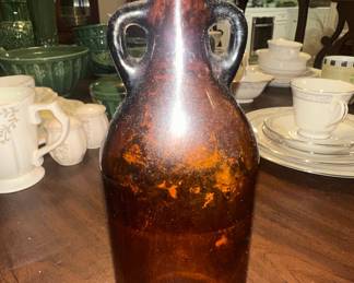 Vintage Amber Glass Jug with Loop Handles