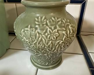 Longaberger Pottery Sage Green Floral Vase