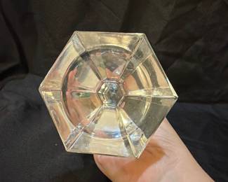 Vintage Crystal Candlestick Holders with Hexagonal Base and Stacked Knops