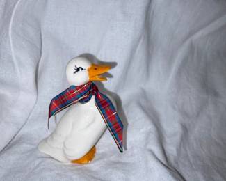 Vintage Ceramic Duck Figurine with Tartan Scarf - Homco #1414