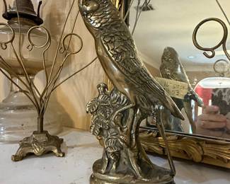 Vintage Solid Brass Budgerigar Figurine with Red Rhinestone Eyes