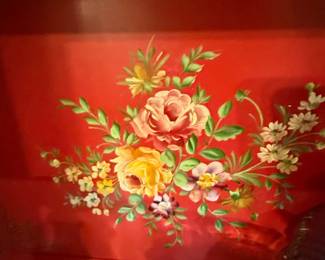 Vintage Hand-Painted Toleware Tray with Floral Motif by Nashco