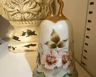 Hand-Painted Porcelain Floral Bell with Butterfly Handle